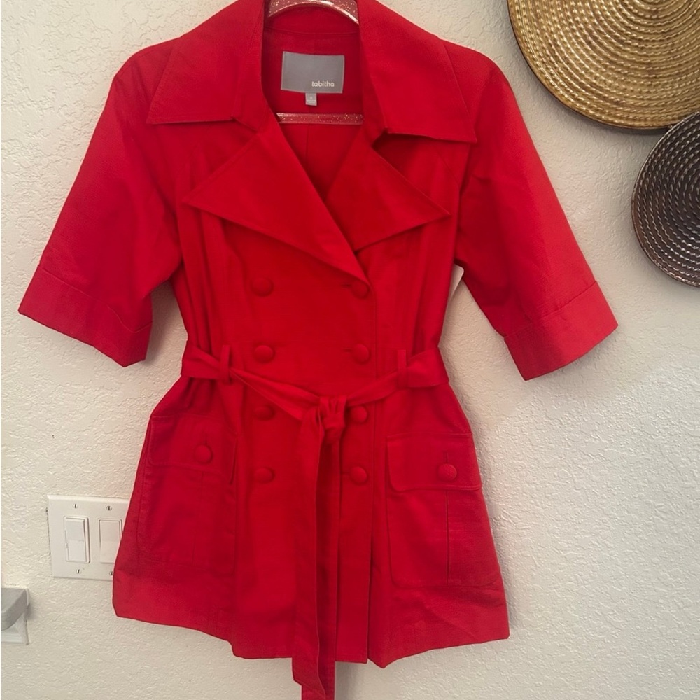 Anthropologie 8 Tabitha Double Breasted Jacket‎ Red Corsette Back